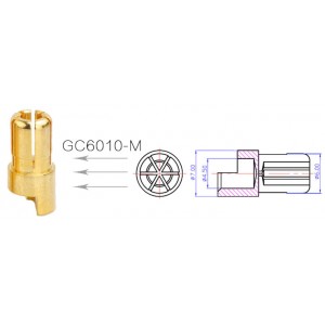 GC6010-M, 6.0mm Male Gold connector 130A
