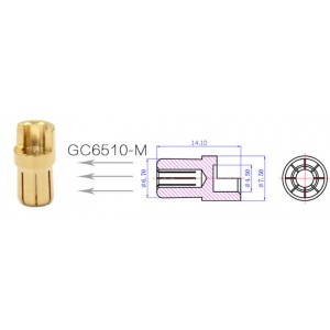 GC6510-M, 6.5mm Male Gold connector 140A